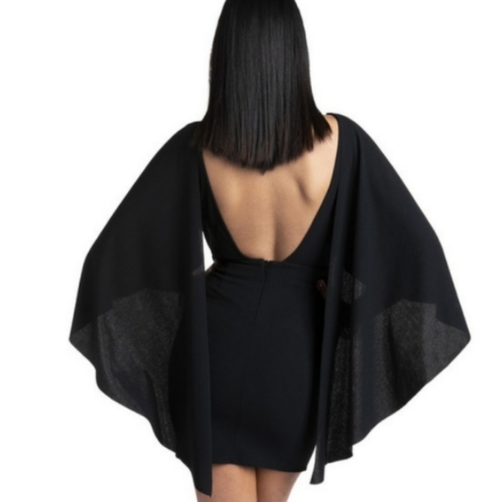 Closette Chic Backless Cape Dress Extreme Black - Picture 1 of 3